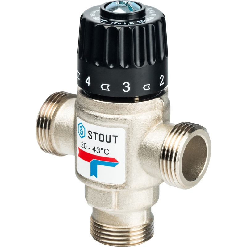 SVM-0120-164320 STOUT Термостатический смесительный клапан для систем отопления и ГВС 3/4" НР 20-43С